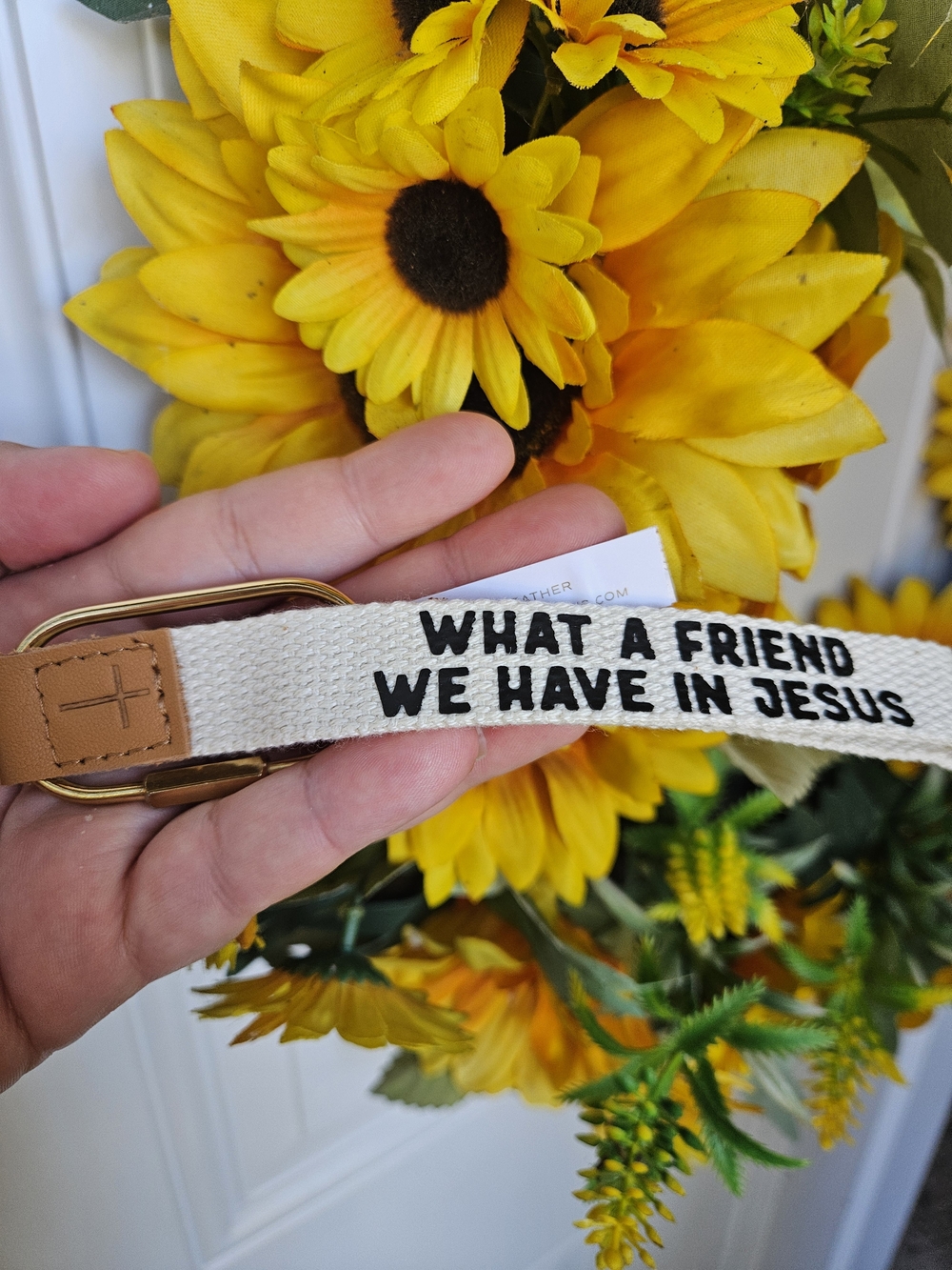 Cream Canvas Key & Card Wristlet with Faith Message